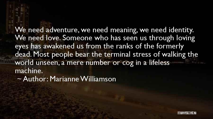 Marianne Williamson Quotes: We Need Adventure, We Need Meaning, We Need Identity. We Need Love. Someone Who Has Seen Us Through Loving Eyes