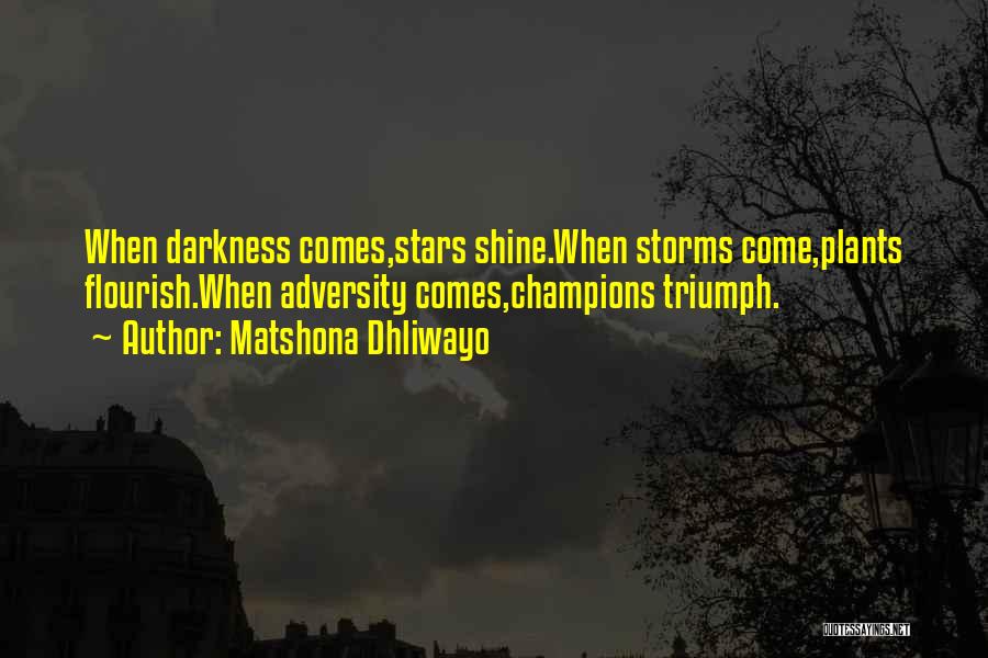 Matshona Dhliwayo Quotes: When Darkness Comes,stars Shine.when Storms Come,plants Flourish.when Adversity Comes,champions Triumph.