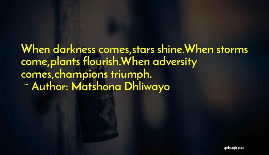 Matshona Dhliwayo Quotes: When Darkness Comes,stars Shine.when Storms Come,plants Flourish.when Adversity Comes,champions Triumph.