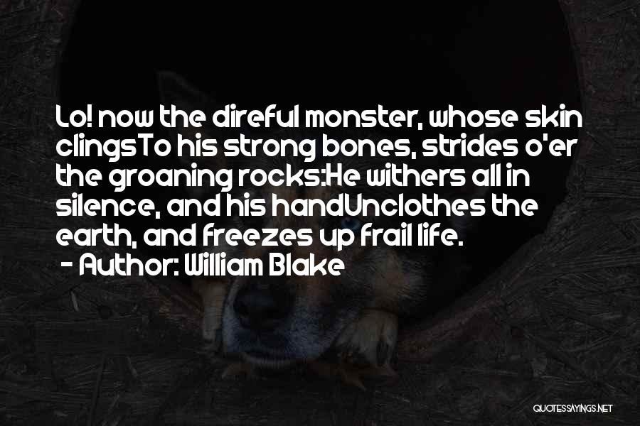 William Blake Quotes: Lo! Now The Direful Monster, Whose Skin Clingsto His Strong Bones, Strides O'er The Groaning Rocks:he Withers All In Silence,