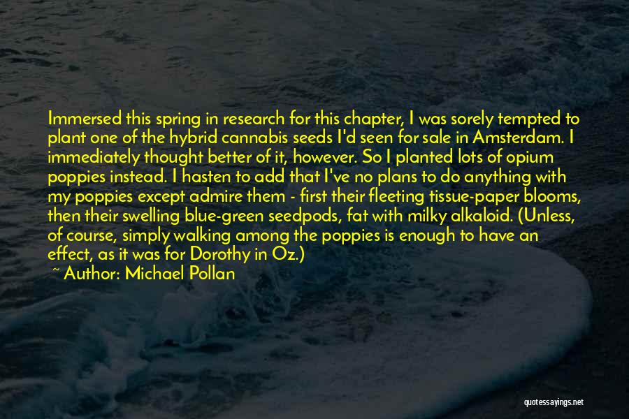 Michael Pollan Quotes: Immersed This Spring In Research For This Chapter, I Was Sorely Tempted To Plant One Of The Hybrid Cannabis Seeds