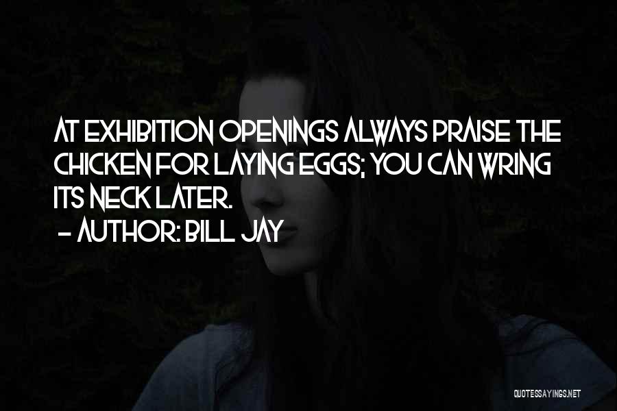 Bill Jay Quotes: At Exhibition Openings Always Praise The Chicken For Laying Eggs; You Can Wring Its Neck Later.