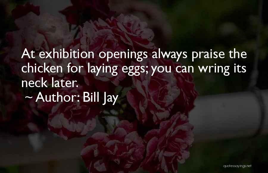 Bill Jay Quotes: At Exhibition Openings Always Praise The Chicken For Laying Eggs; You Can Wring Its Neck Later.