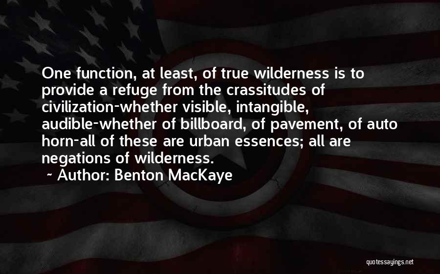 Benton MacKaye Quotes: One Function, At Least, Of True Wilderness Is To Provide A Refuge From The Crassitudes Of Civilization-whether Visible, Intangible, Audible-whether