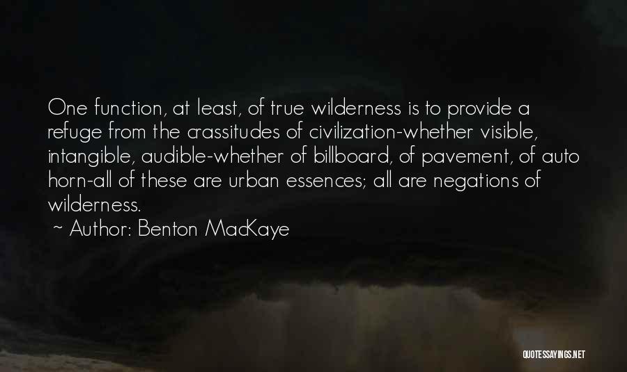 Benton MacKaye Quotes: One Function, At Least, Of True Wilderness Is To Provide A Refuge From The Crassitudes Of Civilization-whether Visible, Intangible, Audible-whether