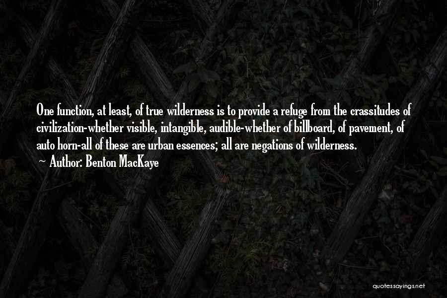 Benton MacKaye Quotes: One Function, At Least, Of True Wilderness Is To Provide A Refuge From The Crassitudes Of Civilization-whether Visible, Intangible, Audible-whether