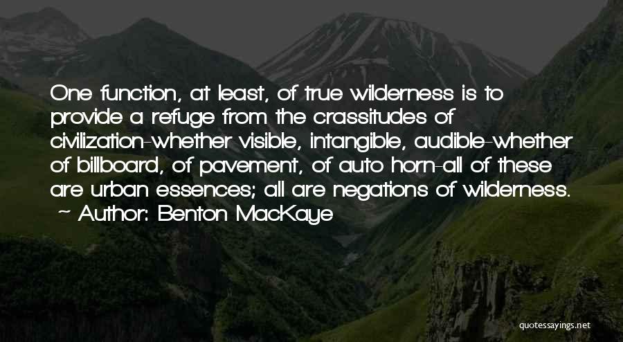 Benton MacKaye Quotes: One Function, At Least, Of True Wilderness Is To Provide A Refuge From The Crassitudes Of Civilization-whether Visible, Intangible, Audible-whether