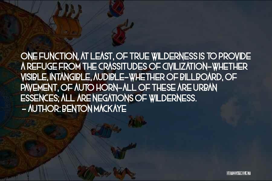 Benton MacKaye Quotes: One Function, At Least, Of True Wilderness Is To Provide A Refuge From The Crassitudes Of Civilization-whether Visible, Intangible, Audible-whether