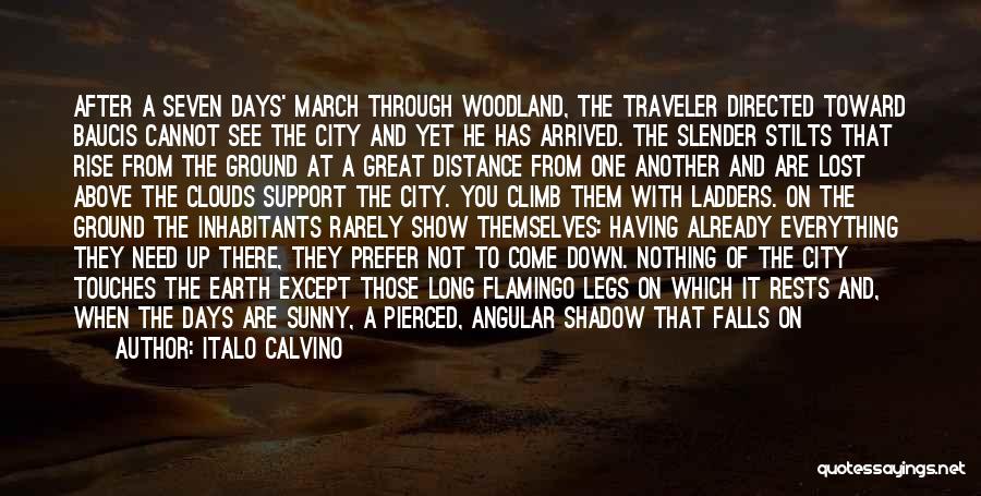 Italo Calvino Quotes: After A Seven Days' March Through Woodland, The Traveler Directed Toward Baucis Cannot See The City And Yet He Has