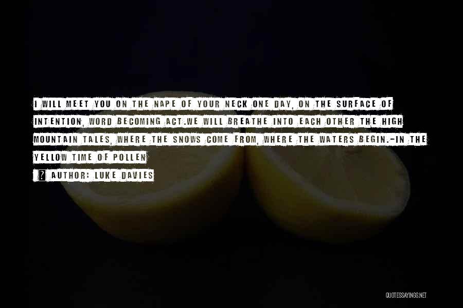 Luke Davies Quotes: I Will Meet You On The Nape Of Your Neck One Day, On The Surface Of Intention, Word Becoming Act.we