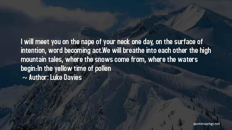 Luke Davies Quotes: I Will Meet You On The Nape Of Your Neck One Day, On The Surface Of Intention, Word Becoming Act.we