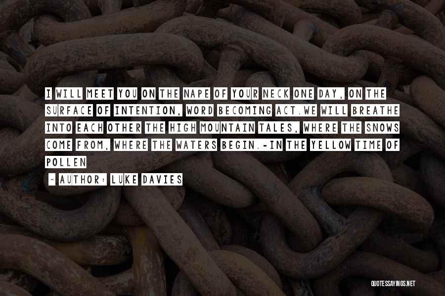 Luke Davies Quotes: I Will Meet You On The Nape Of Your Neck One Day, On The Surface Of Intention, Word Becoming Act.we