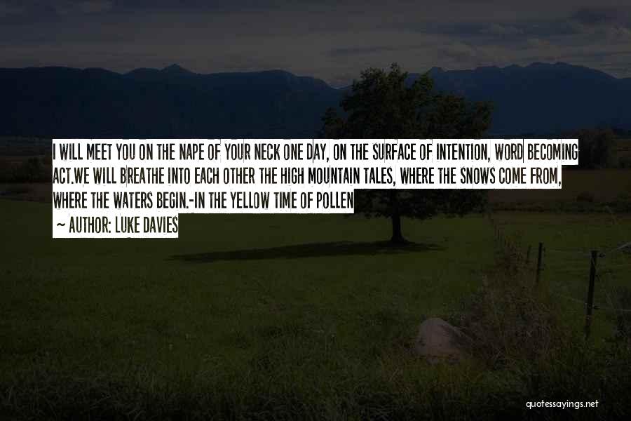 Luke Davies Quotes: I Will Meet You On The Nape Of Your Neck One Day, On The Surface Of Intention, Word Becoming Act.we