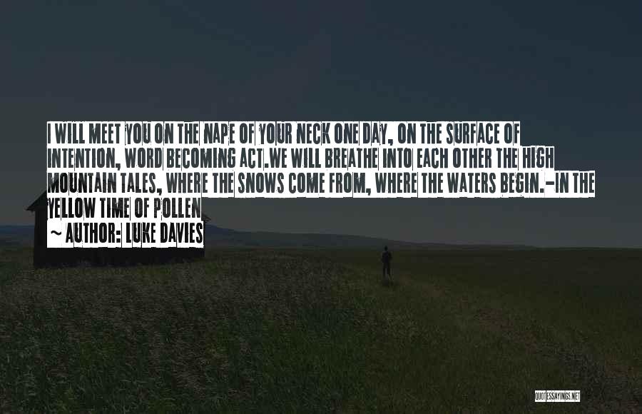 Luke Davies Quotes: I Will Meet You On The Nape Of Your Neck One Day, On The Surface Of Intention, Word Becoming Act.we