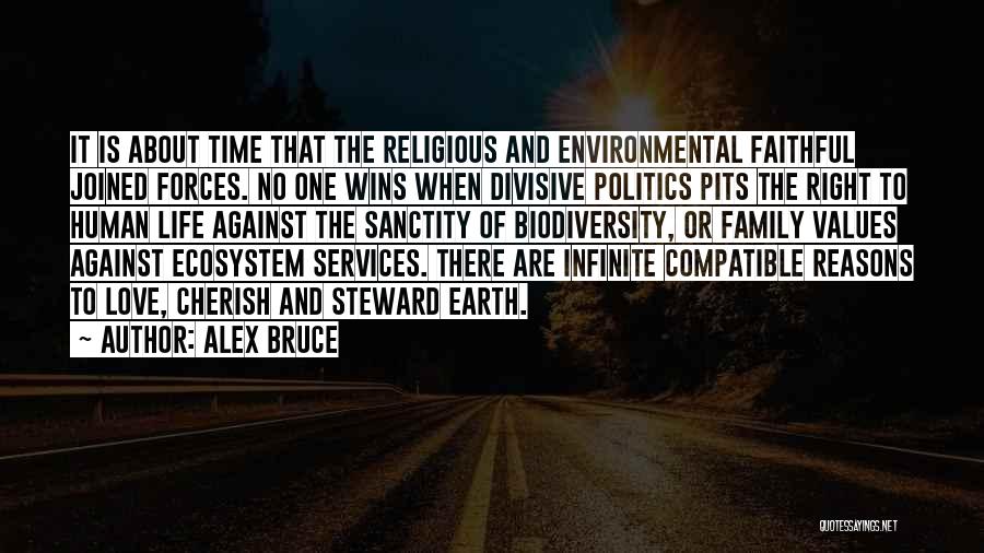 Alex Bruce Quotes: It Is About Time That The Religious And Environmental Faithful Joined Forces. No One Wins When Divisive Politics Pits The