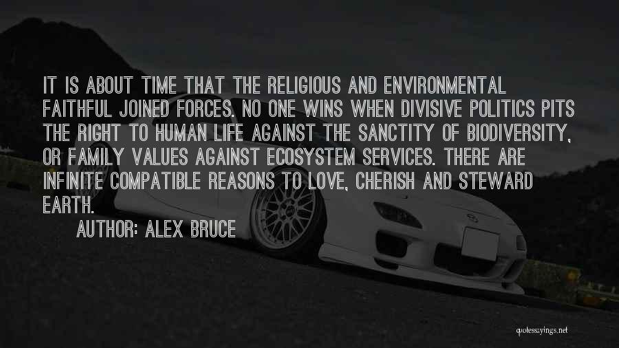 Alex Bruce Quotes: It Is About Time That The Religious And Environmental Faithful Joined Forces. No One Wins When Divisive Politics Pits The