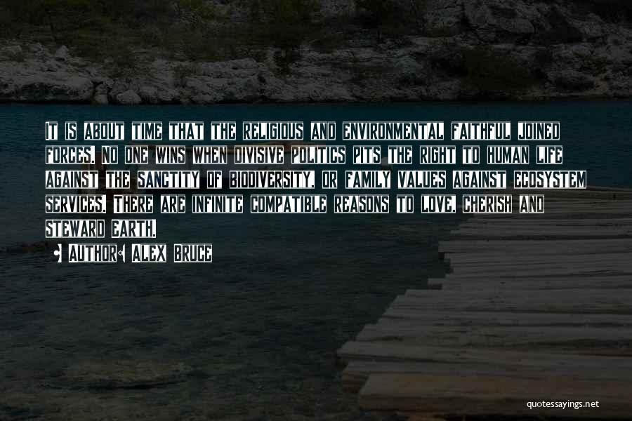 Alex Bruce Quotes: It Is About Time That The Religious And Environmental Faithful Joined Forces. No One Wins When Divisive Politics Pits The