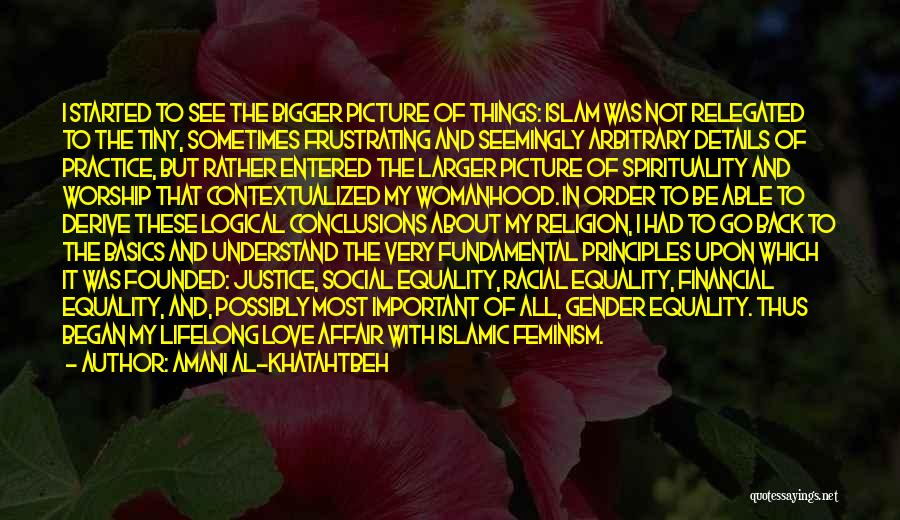 Amani Al-Khatahtbeh Quotes: I Started To See The Bigger Picture Of Things: Islam Was Not Relegated To The Tiny, Sometimes Frustrating And Seemingly