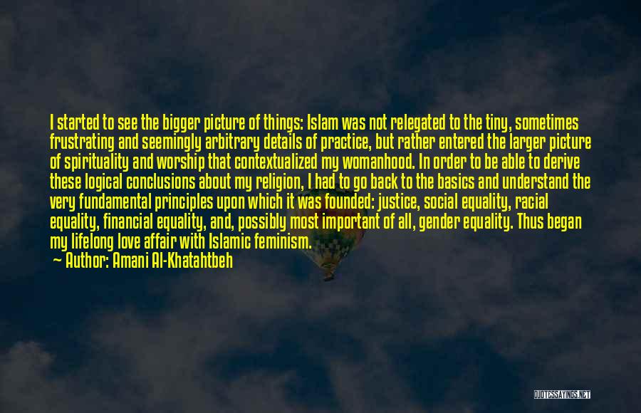 Amani Al-Khatahtbeh Quotes: I Started To See The Bigger Picture Of Things: Islam Was Not Relegated To The Tiny, Sometimes Frustrating And Seemingly