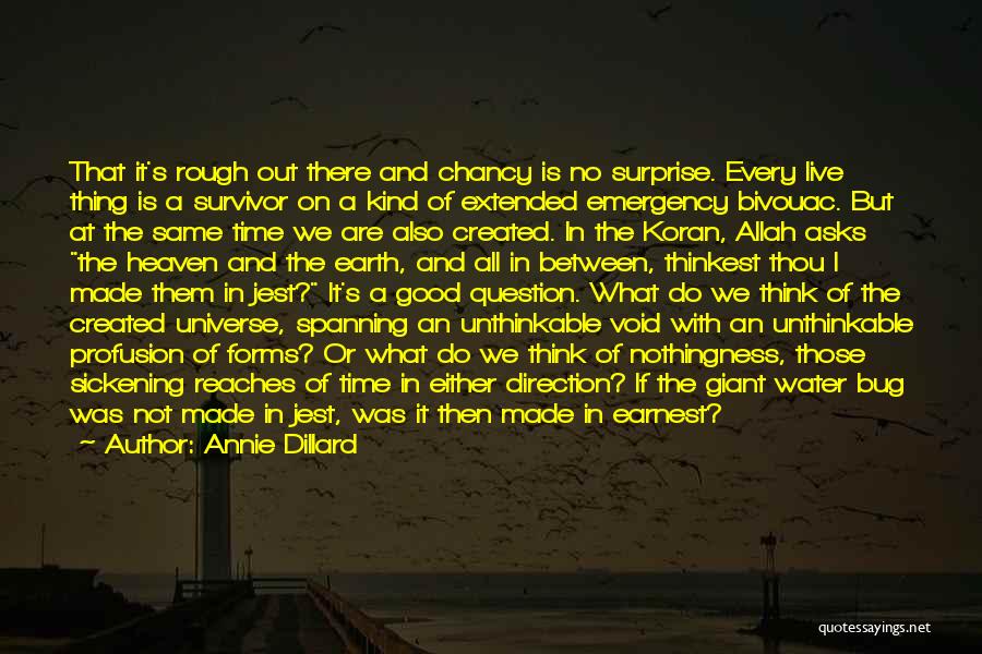 Annie Dillard Quotes: That It's Rough Out There And Chancy Is No Surprise. Every Live Thing Is A Survivor On A Kind Of