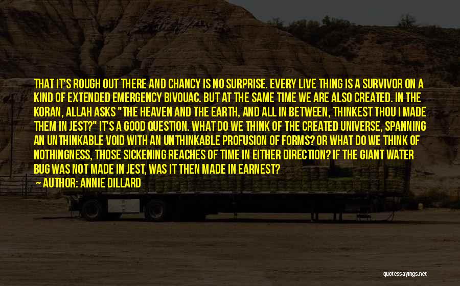 Annie Dillard Quotes: That It's Rough Out There And Chancy Is No Surprise. Every Live Thing Is A Survivor On A Kind Of
