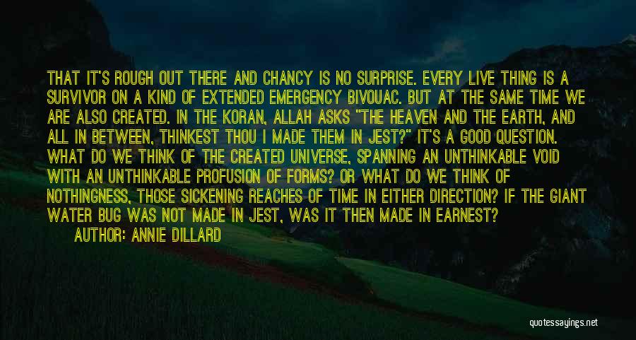 Annie Dillard Quotes: That It's Rough Out There And Chancy Is No Surprise. Every Live Thing Is A Survivor On A Kind Of