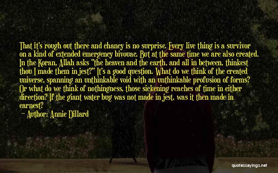 Annie Dillard Quotes: That It's Rough Out There And Chancy Is No Surprise. Every Live Thing Is A Survivor On A Kind Of