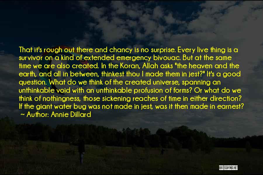 Annie Dillard Quotes: That It's Rough Out There And Chancy Is No Surprise. Every Live Thing Is A Survivor On A Kind Of