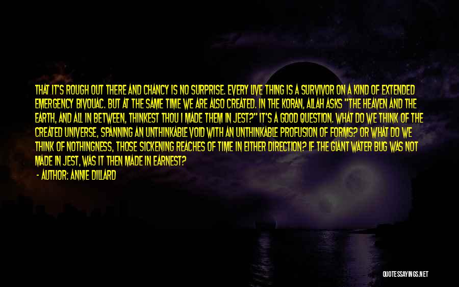 Annie Dillard Quotes: That It's Rough Out There And Chancy Is No Surprise. Every Live Thing Is A Survivor On A Kind Of