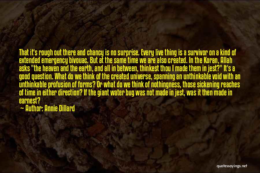 Annie Dillard Quotes: That It's Rough Out There And Chancy Is No Surprise. Every Live Thing Is A Survivor On A Kind Of
