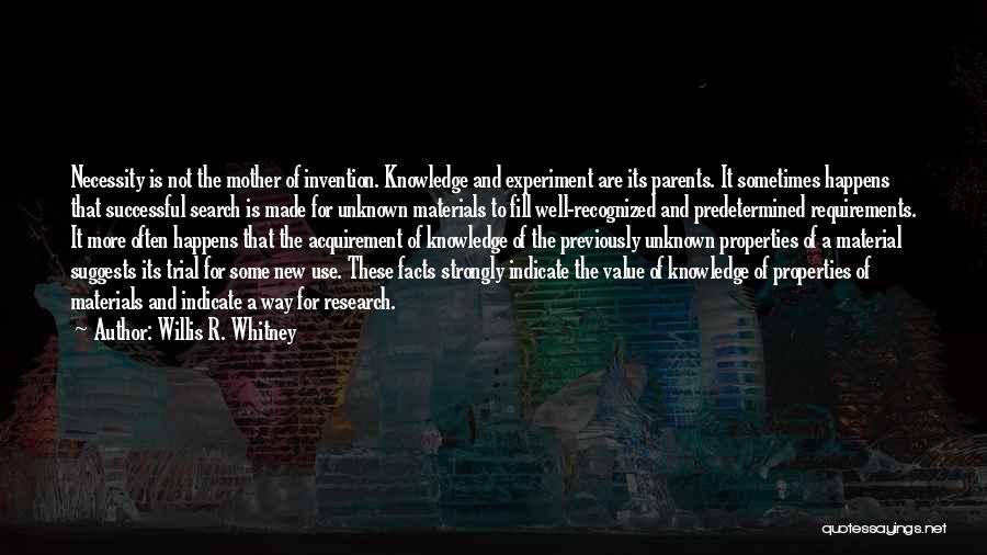 Willis R. Whitney Quotes: Necessity Is Not The Mother Of Invention. Knowledge And Experiment Are Its Parents. It Sometimes Happens That Successful Search Is