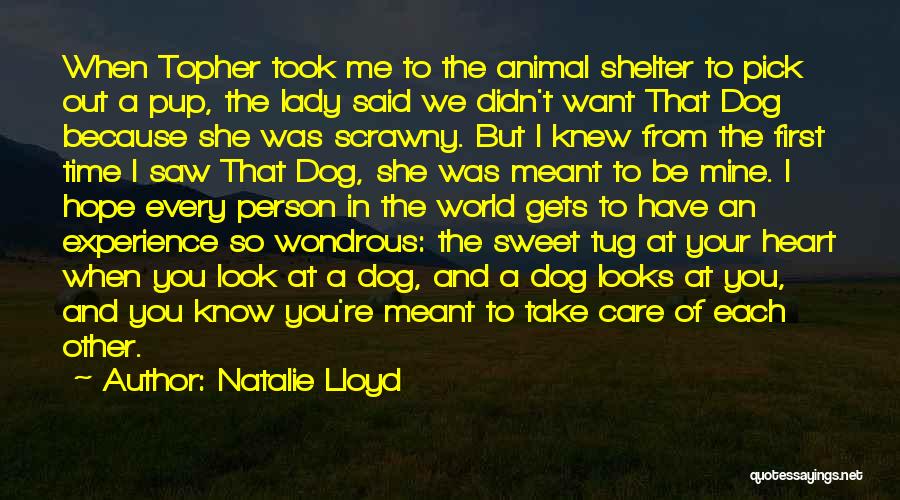 Natalie Lloyd Quotes: When Topher Took Me To The Animal Shelter To Pick Out A Pup, The Lady Said We Didn't Want That