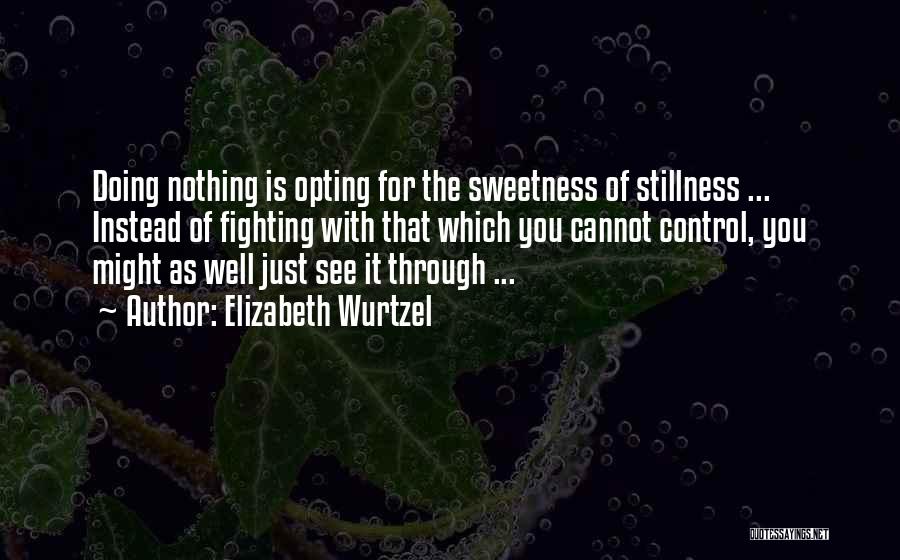 Elizabeth Wurtzel Quotes: Doing Nothing Is Opting For The Sweetness Of Stillness ... Instead Of Fighting With That Which You Cannot Control, You
