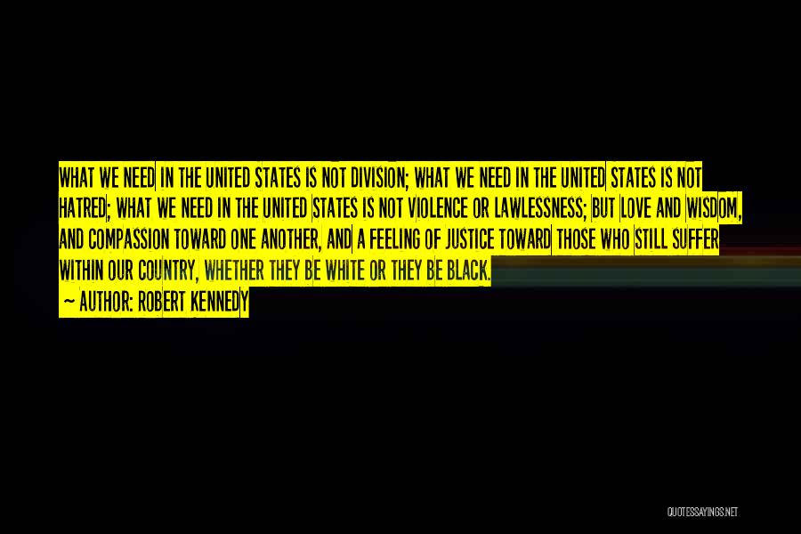 Robert Kennedy Quotes: What We Need In The United States Is Not Division; What We Need In The United States Is Not Hatred;