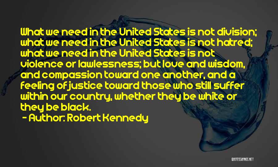 Robert Kennedy Quotes: What We Need In The United States Is Not Division; What We Need In The United States Is Not Hatred;