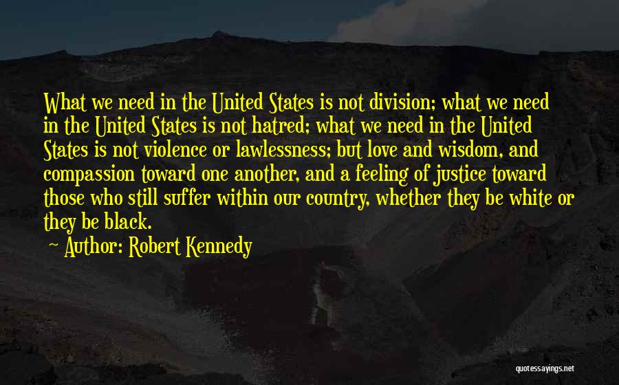 Robert Kennedy Quotes: What We Need In The United States Is Not Division; What We Need In The United States Is Not Hatred;