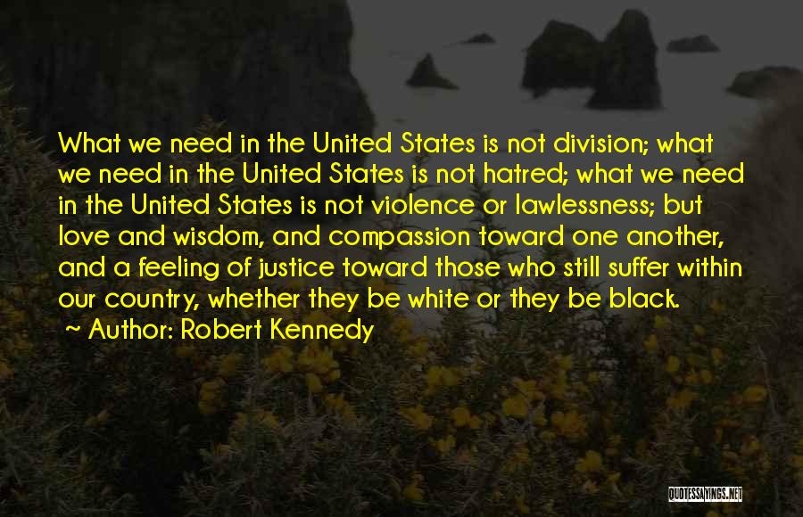 Robert Kennedy Quotes: What We Need In The United States Is Not Division; What We Need In The United States Is Not Hatred;