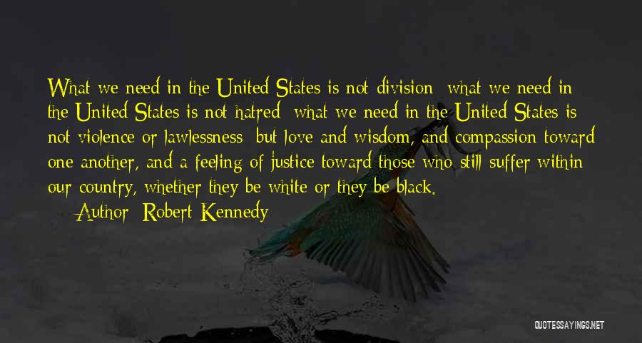 Robert Kennedy Quotes: What We Need In The United States Is Not Division; What We Need In The United States Is Not Hatred;