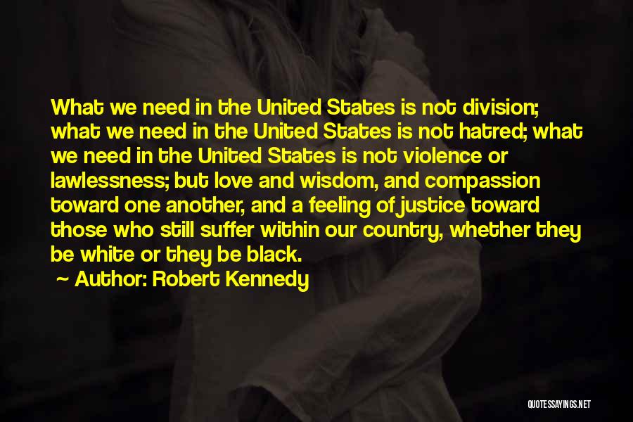 Robert Kennedy Quotes: What We Need In The United States Is Not Division; What We Need In The United States Is Not Hatred;