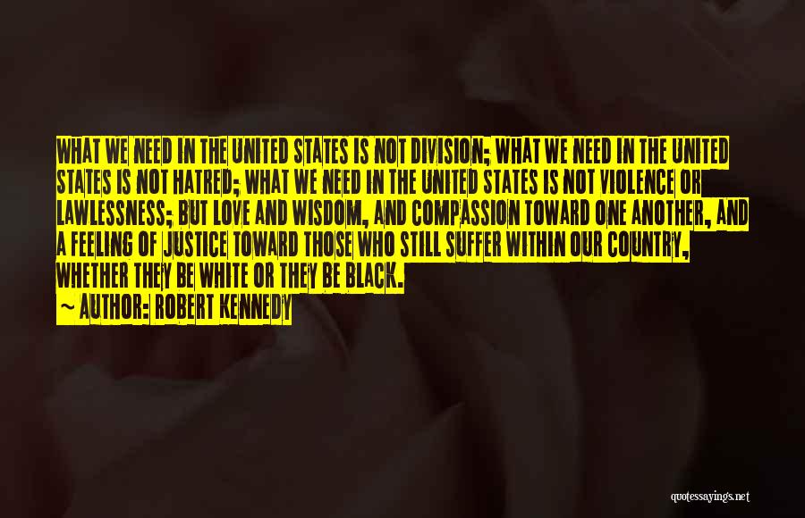 Robert Kennedy Quotes: What We Need In The United States Is Not Division; What We Need In The United States Is Not Hatred;