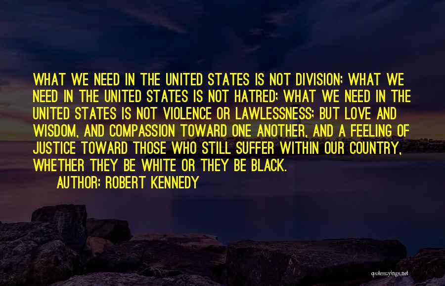 Robert Kennedy Quotes: What We Need In The United States Is Not Division; What We Need In The United States Is Not Hatred;