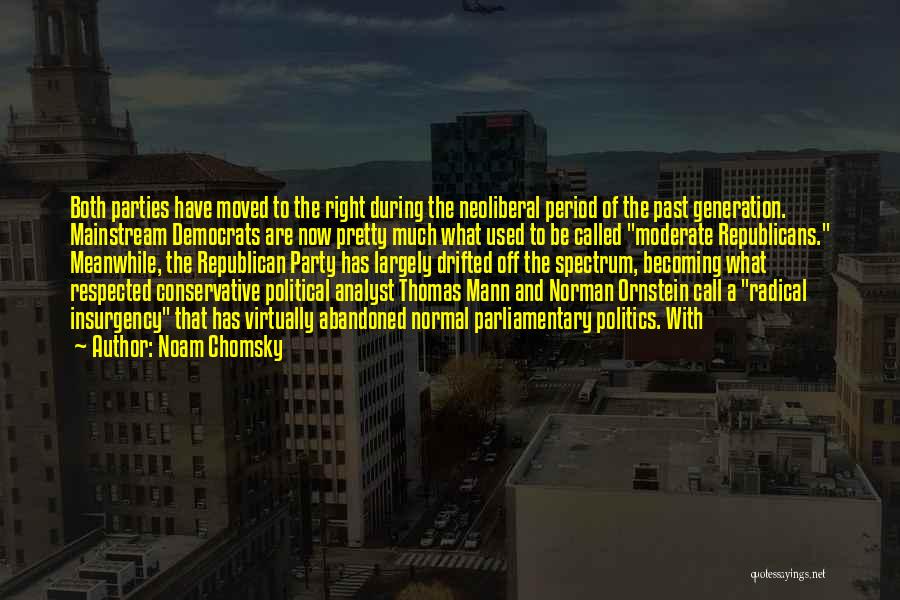 Noam Chomsky Quotes: Both Parties Have Moved To The Right During The Neoliberal Period Of The Past Generation. Mainstream Democrats Are Now Pretty
