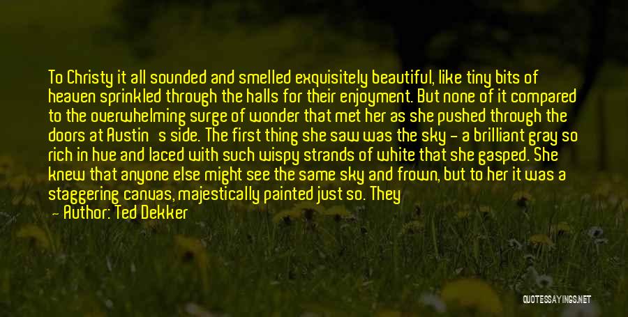 Ted Dekker Quotes: To Christy It All Sounded And Smelled Exquisitely Beautiful, Like Tiny Bits Of Heaven Sprinkled Through The Halls For Their