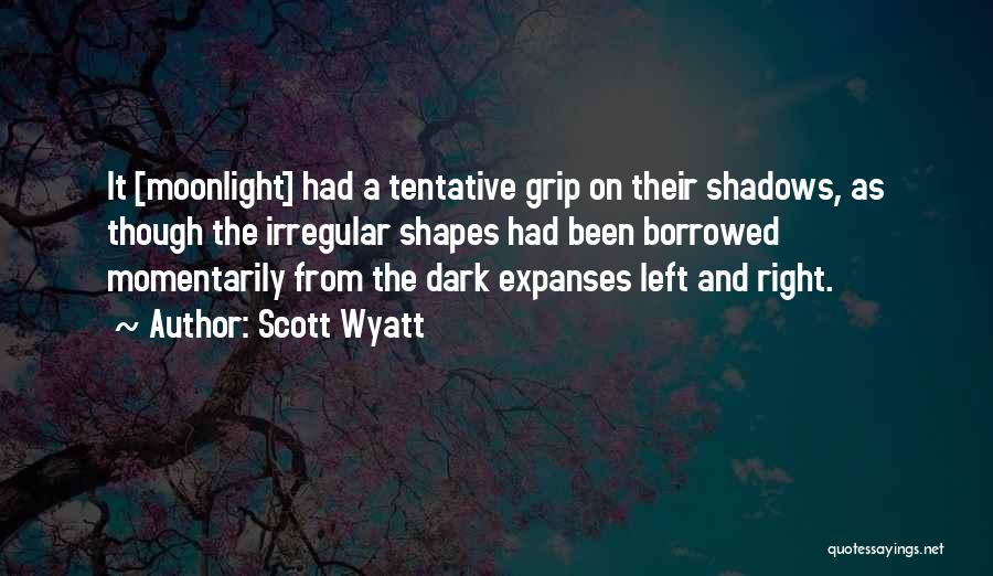 Scott Wyatt Quotes: It [moonlight] Had A Tentative Grip On Their Shadows, As Though The Irregular Shapes Had Been Borrowed Momentarily From The