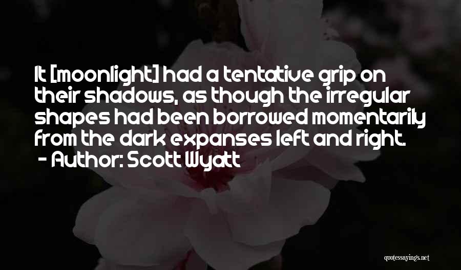 Scott Wyatt Quotes: It [moonlight] Had A Tentative Grip On Their Shadows, As Though The Irregular Shapes Had Been Borrowed Momentarily From The