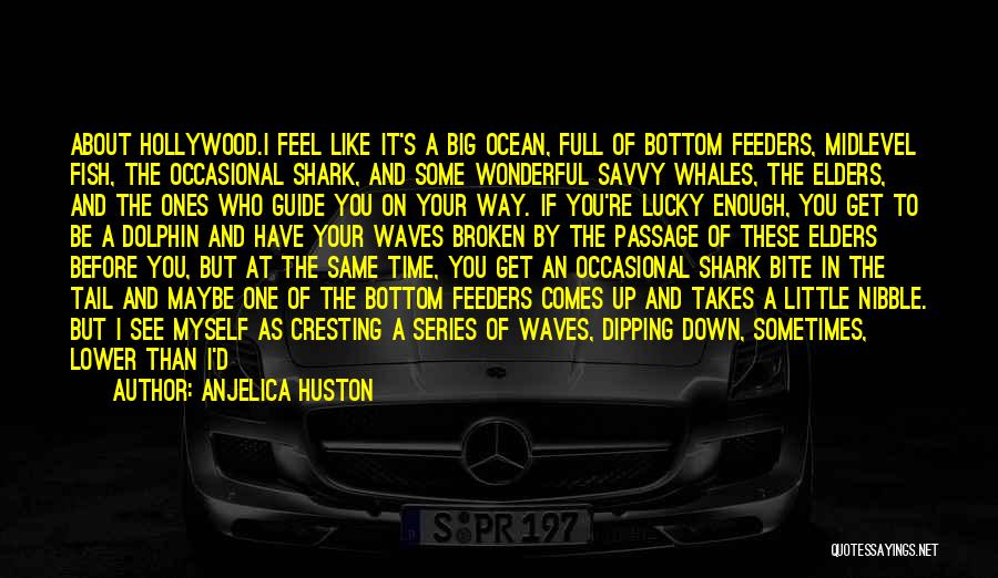 Anjelica Huston Quotes: About Hollywood.i Feel Like It's A Big Ocean, Full Of Bottom Feeders, Midlevel Fish, The Occasional Shark, And Some Wonderful