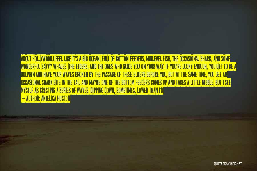 Anjelica Huston Quotes: About Hollywood.i Feel Like It's A Big Ocean, Full Of Bottom Feeders, Midlevel Fish, The Occasional Shark, And Some Wonderful