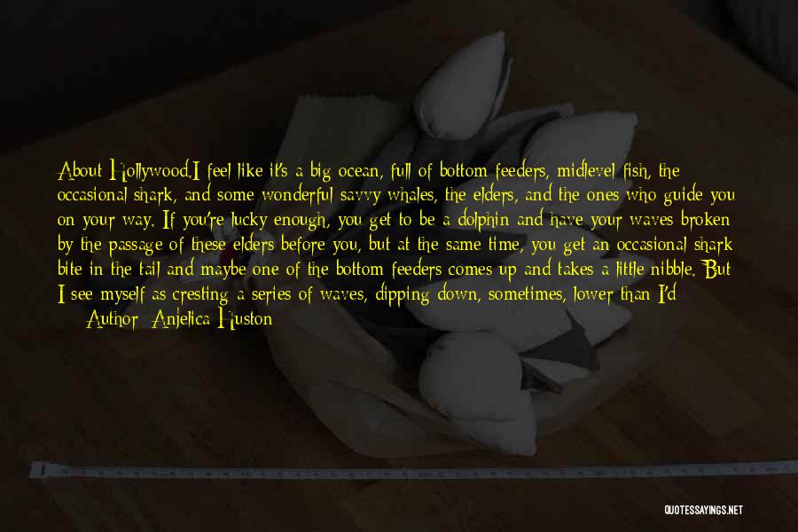 Anjelica Huston Quotes: About Hollywood.i Feel Like It's A Big Ocean, Full Of Bottom Feeders, Midlevel Fish, The Occasional Shark, And Some Wonderful