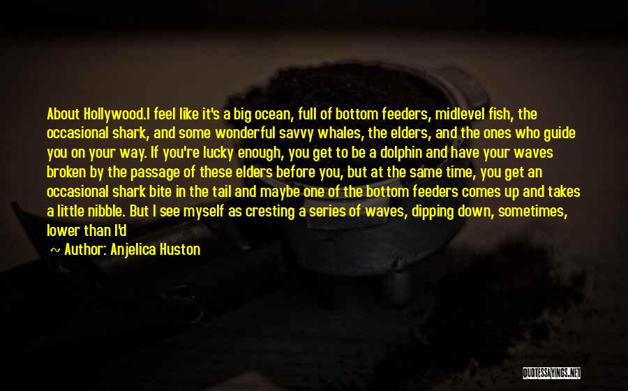 Anjelica Huston Quotes: About Hollywood.i Feel Like It's A Big Ocean, Full Of Bottom Feeders, Midlevel Fish, The Occasional Shark, And Some Wonderful