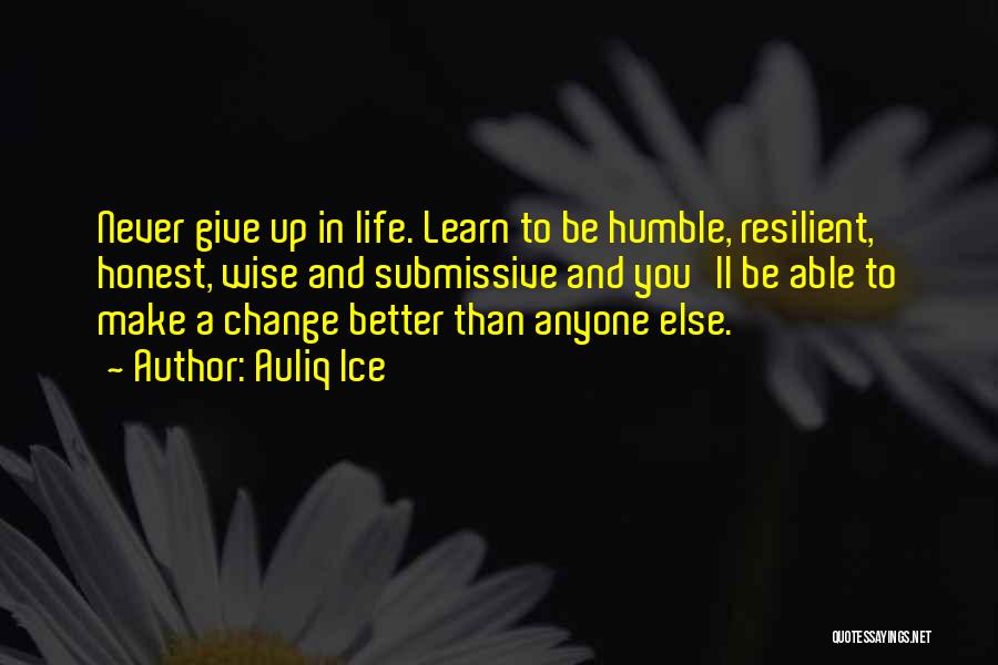 Auliq Ice Quotes: Never Give Up In Life. Learn To Be Humble, Resilient, Honest, Wise And Submissive And You'll Be Able To Make